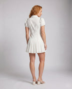 Ladies short sleeve dress with chic collar and pleated skirt - back view