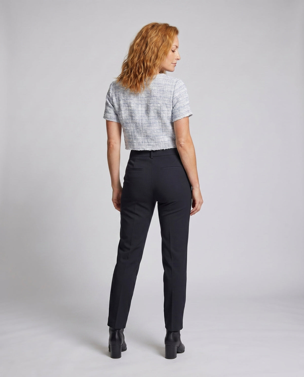 Women's Short Sleeve Blouse Shirt with Button Design and Textured Fabric - back view