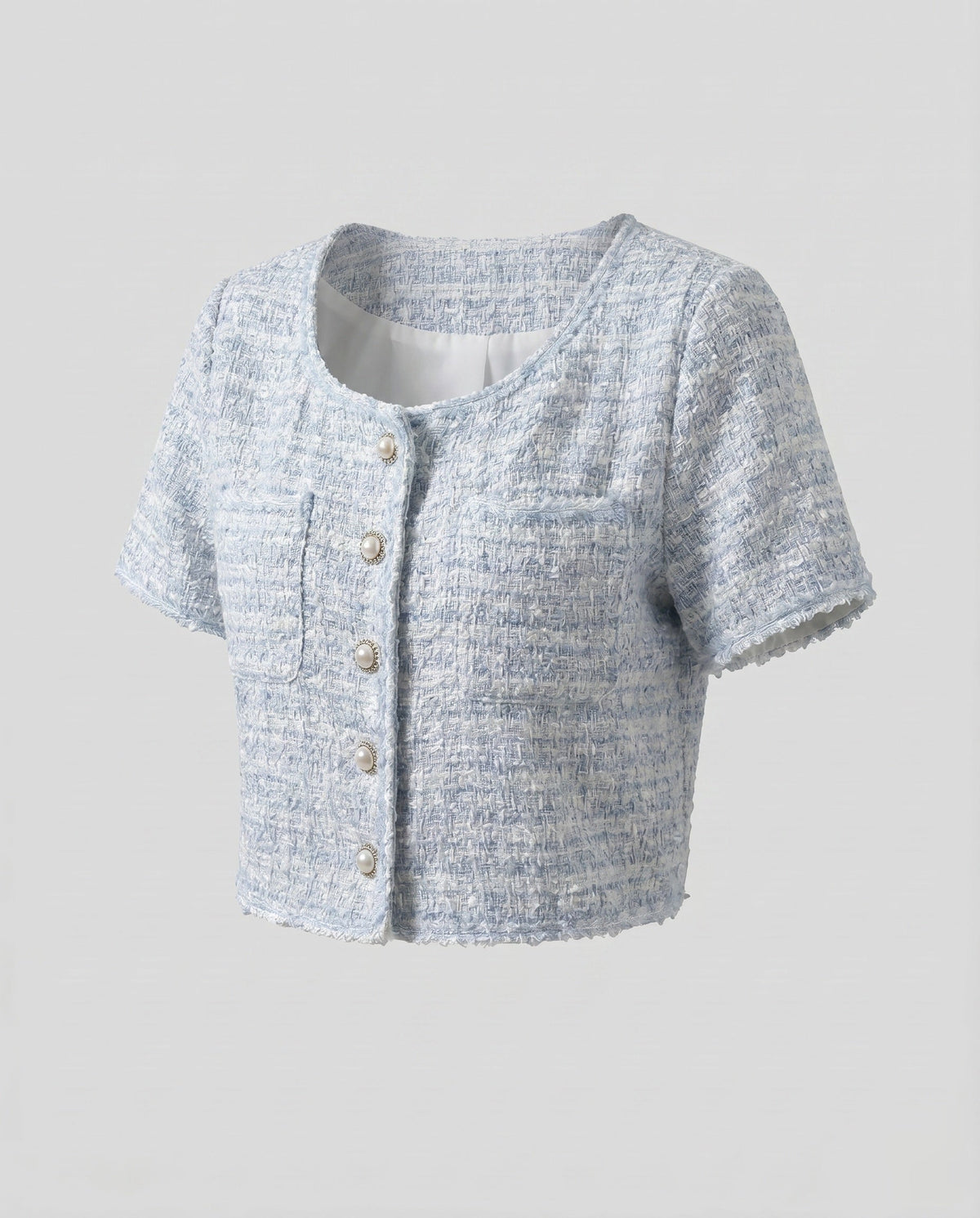 Women's Short Sleeve Blouse Shirt with Button Design and Textured Fabric - product shot