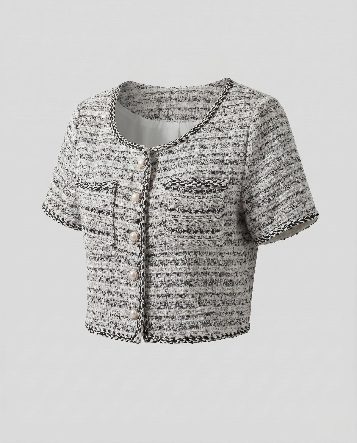 Women's Short Sleeve Blouse Shirt with Button Design and Textured Fabric - product shot
