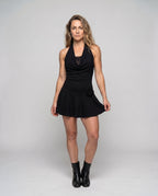 Women’s short dress with sophisticated top and voluminous hem - upper body view