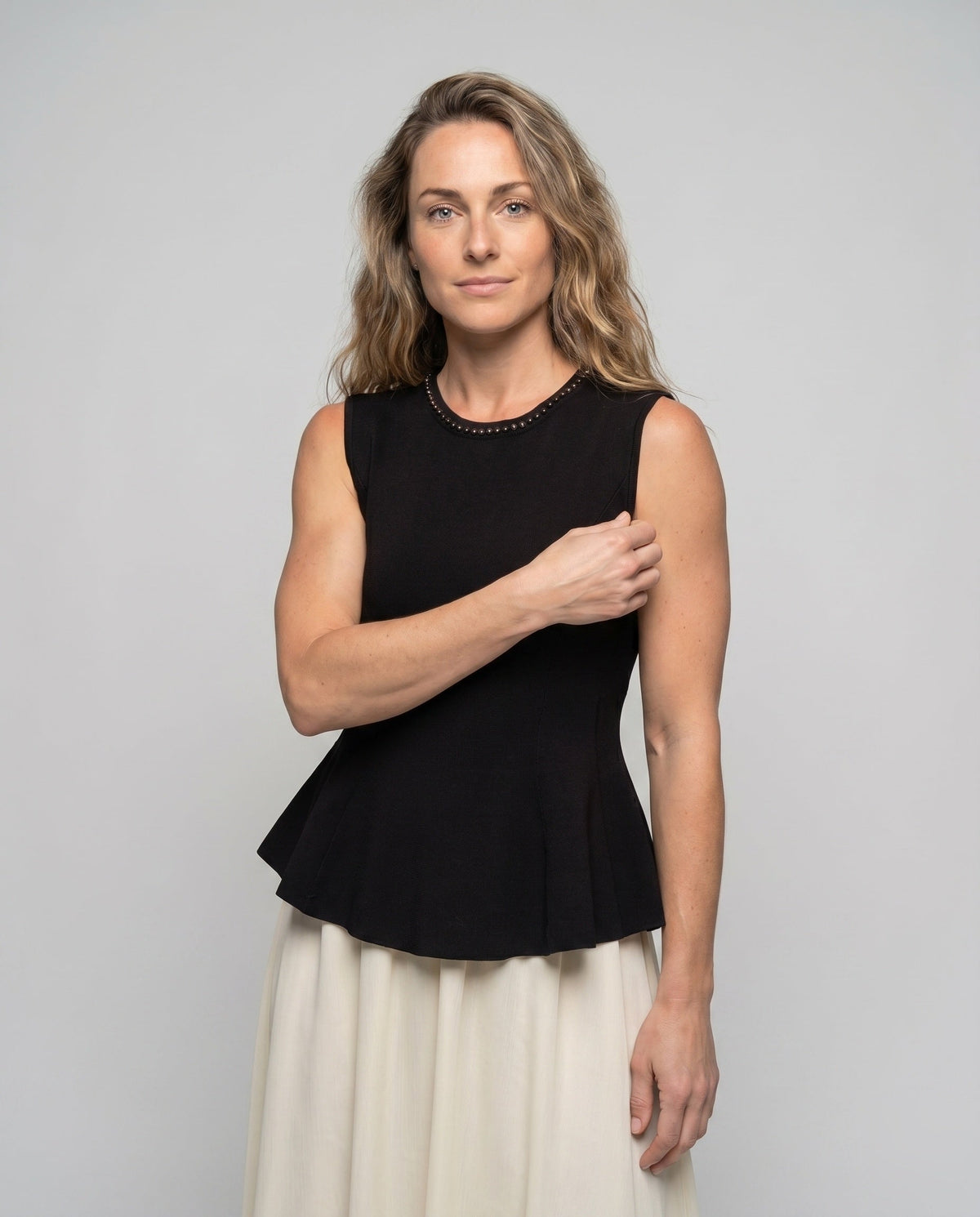 Women's Long Dress with Elegant Waterfall Hem - upper body view