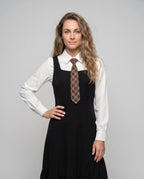Ladies Long Dress with Chic Ruffle Detail and Classic Shirt Collar - upper body view