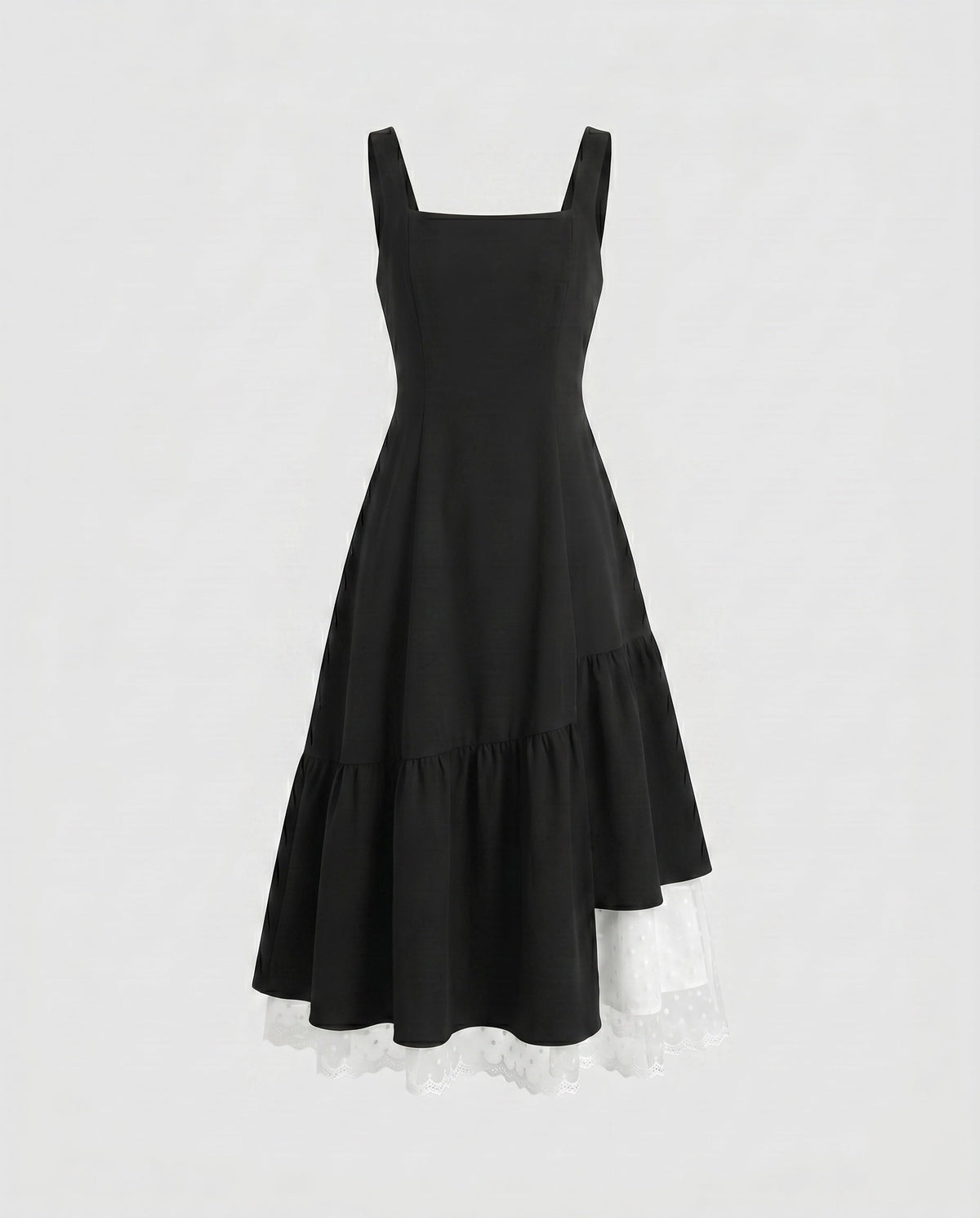 Ladies Long Dress with Chic Ruffle Detail and Classic Shirt Collar - product shot