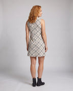 Women's Casual Checked Dress with Elegant Bow Details - back view