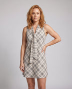 Women's Casual Checked Dress with Elegant Bow Details - upper body view