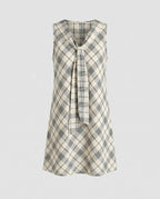 Women's Casual Checked Dress with Elegant Bow Details - product shot