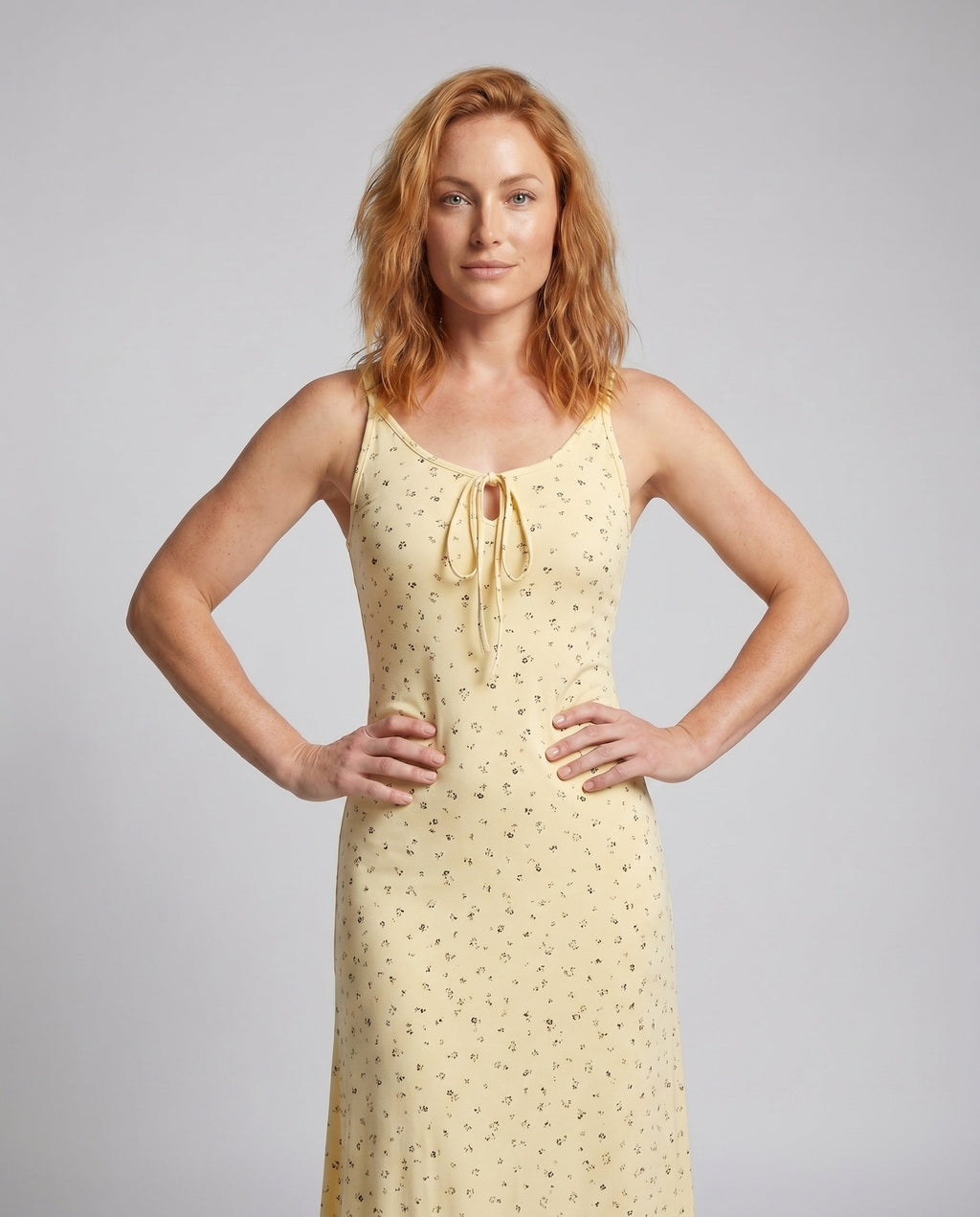 Women's long sleeve dress with floral details and adjustable straps - upper body view