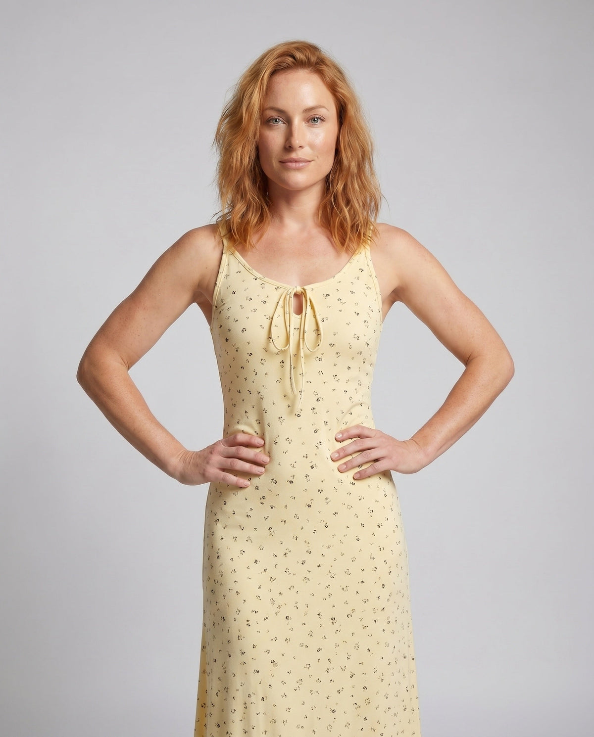 Women's long sleeve dress with floral details and adjustable straps - upper body view