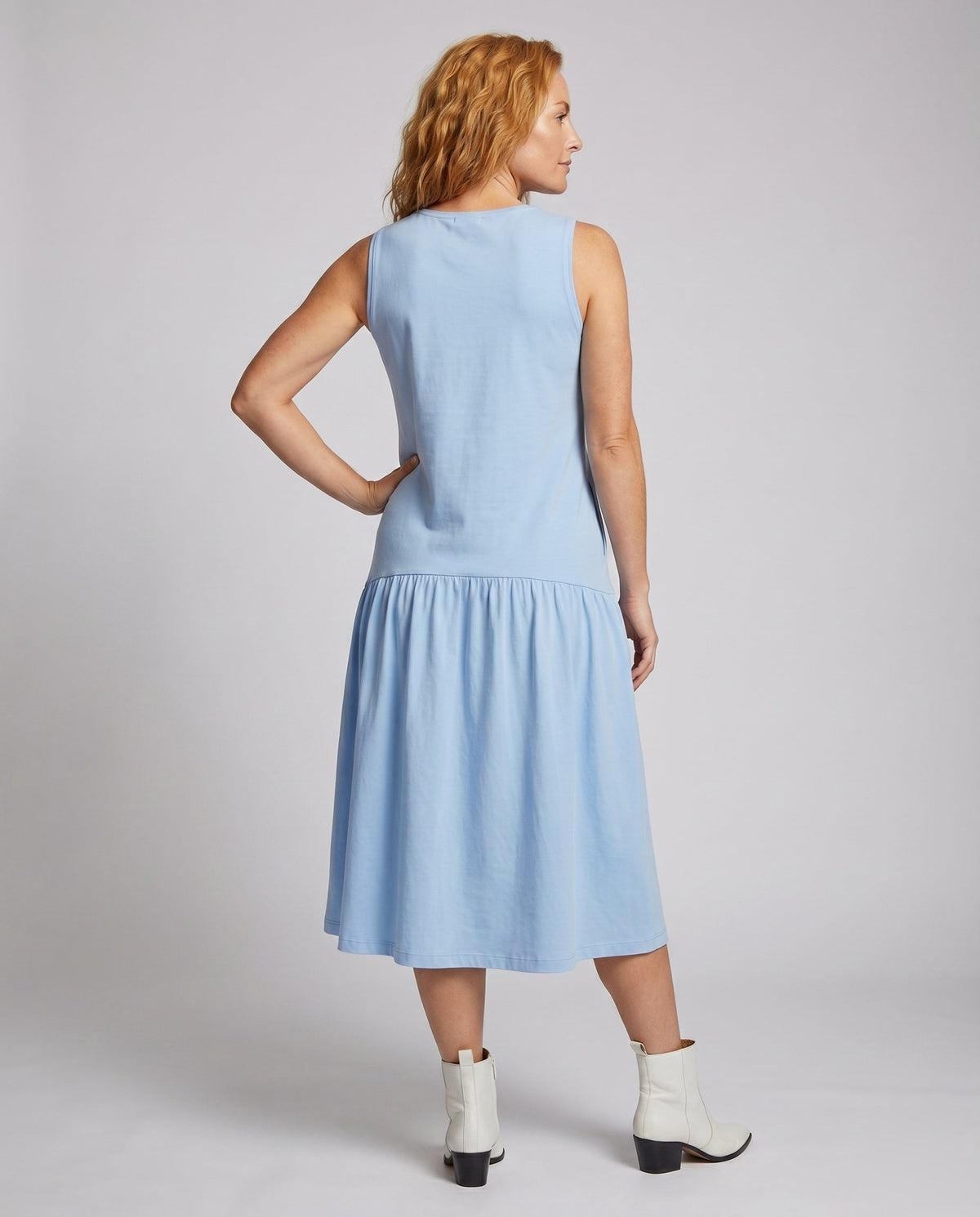 Women's Airy A-Line Dress with Fitted Design and Wide Straps - back view