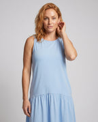 Women's Airy A-Line Dress with Fitted Design and Wide Straps - upper body view