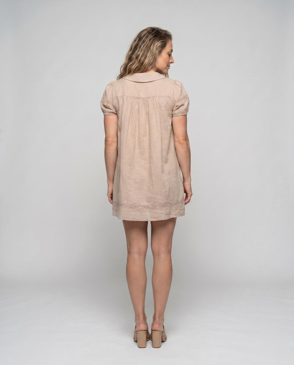 Women's Airy Babydoll Dress with Fine Ruffle Details and Elastic Waistband - back view