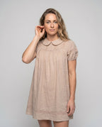 Women's Airy Babydoll Dress with Fine Ruffle Details and Elastic Waistband - upper body view