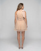 Women's Airy Chiffon Dress with Fine Ruffles and Elegant Strap Details - back view