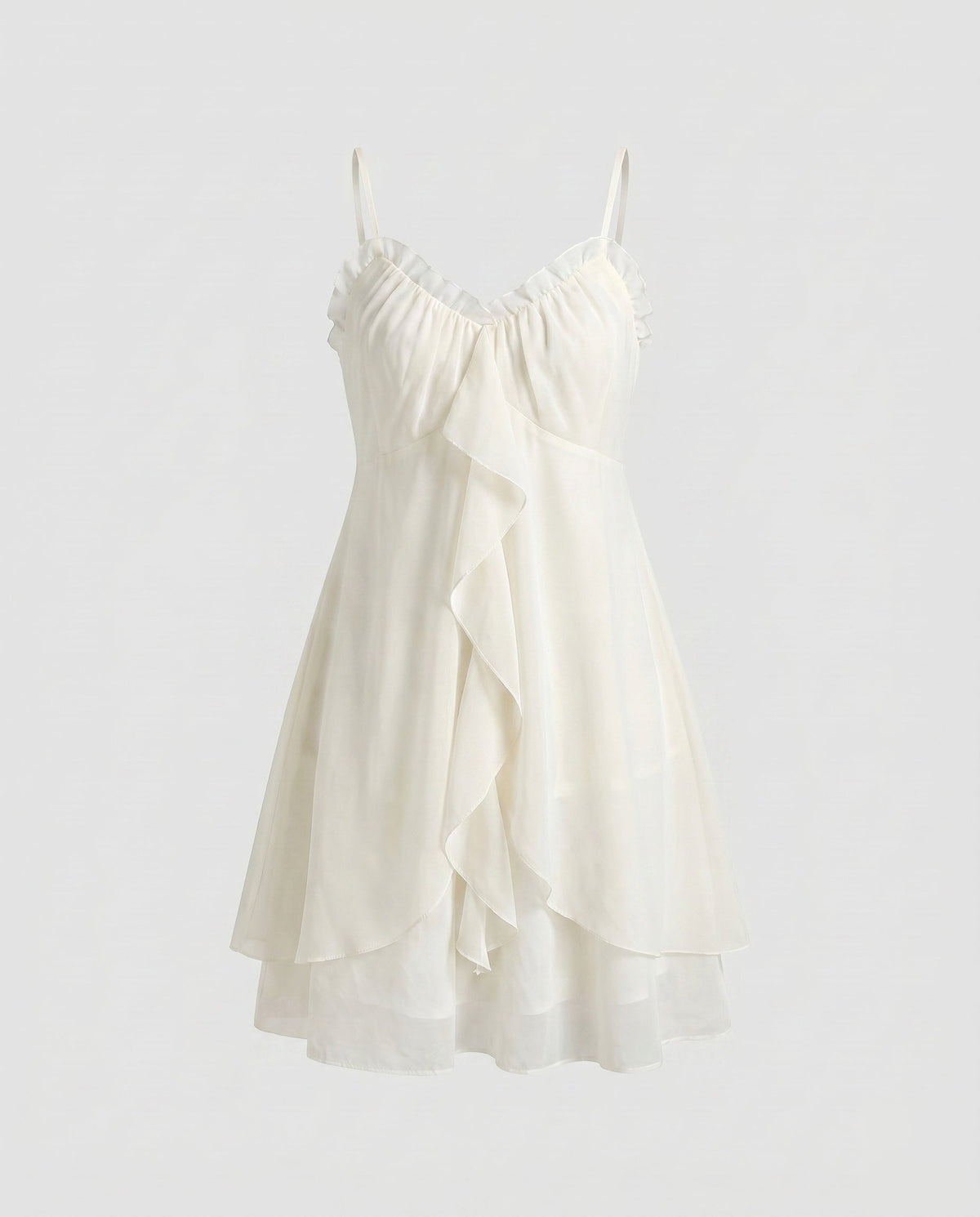 Women's airy chiffon dress with playful ruffle detail and narrow straps - product shot
