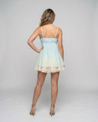 Women's Airy Chiffon Dress with Voluminous Ruffle Details - back view