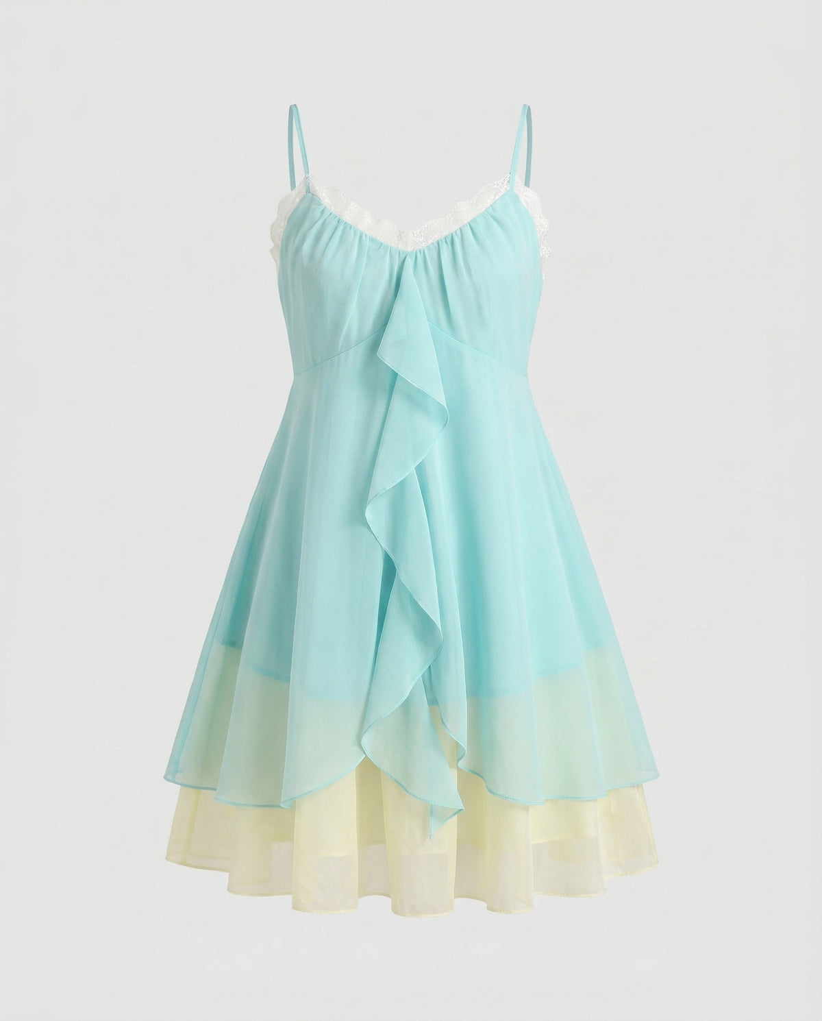 Women's Airy Chiffon Dress with Voluminous Ruffle Details - product shot