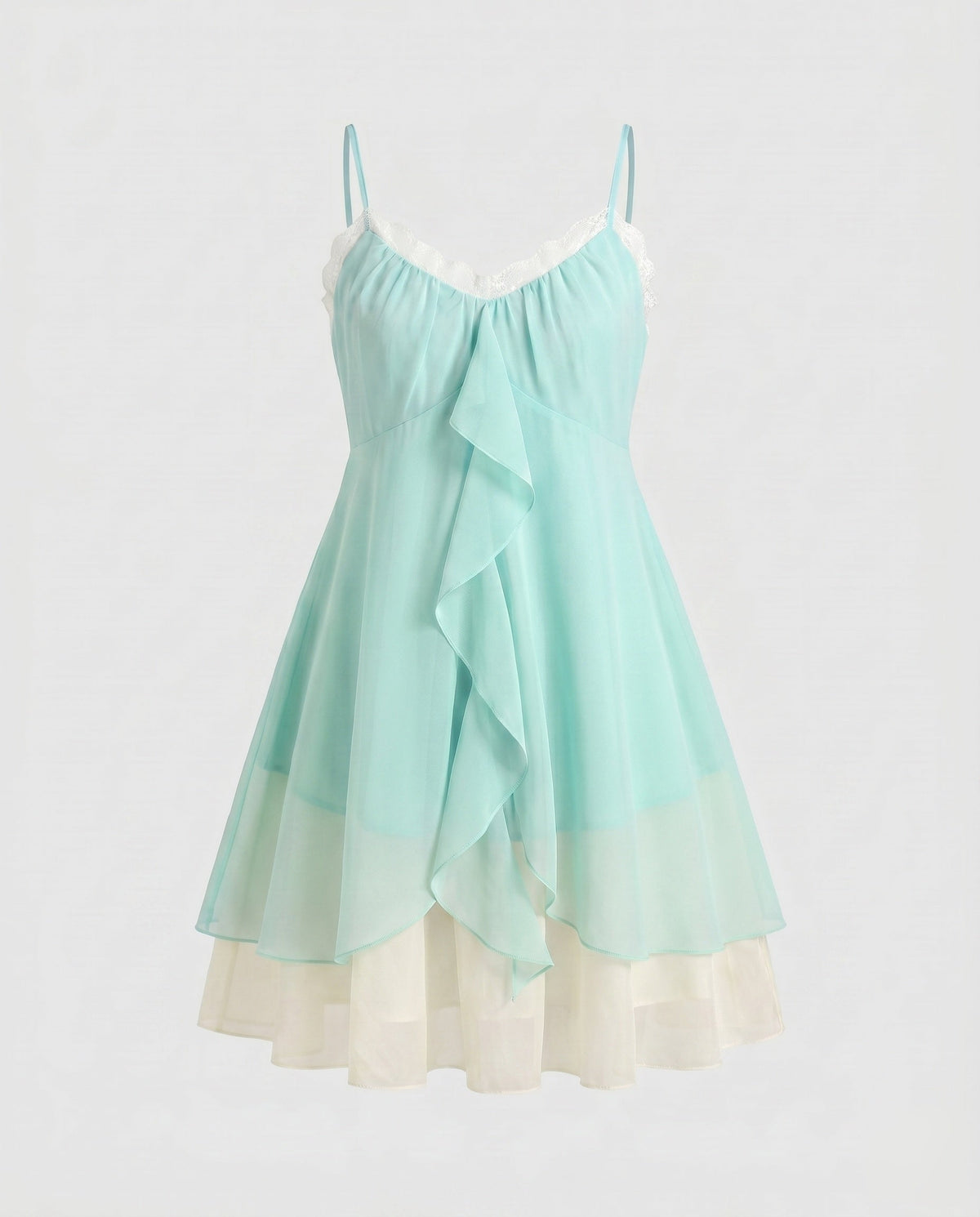 Women's Airy Chiffon Dress with Voluminous Ruffle Details - product shot
