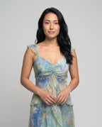 Women’s Maxi Dress with Floral Design and Elegant V-Neck - upper body view