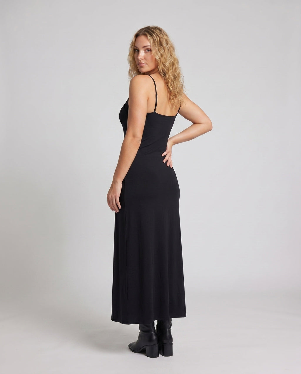 Women's maxi dress with a slim fit and elegant back - back view