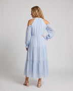 Women’s Maxi Dress with Off-Shoulder Design and Delicate Ruffles - back view