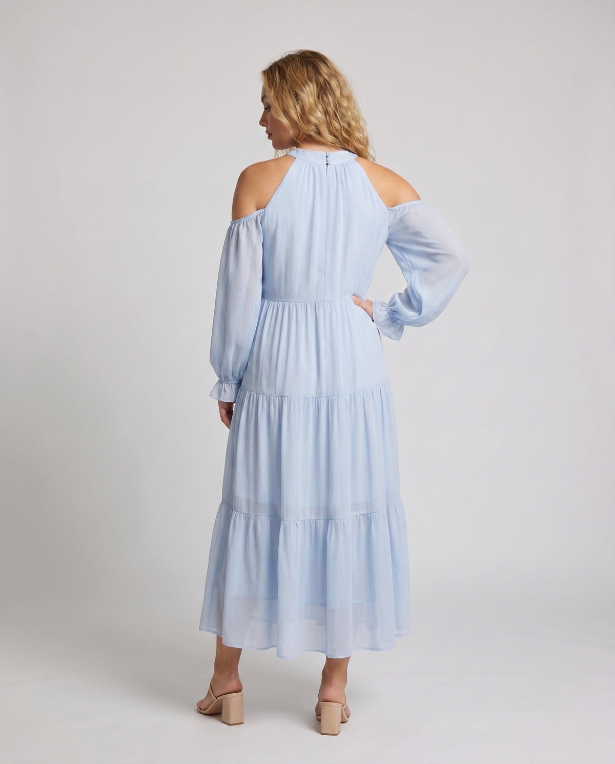 Women’s Maxi Dress with Off-Shoulder Design and Delicate Ruffles - back view