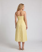 Women’s maxi dress with off-the-shoulder silhouette and flowing cut - back view