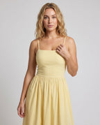 Women’s maxi dress with off-the-shoulder silhouette and flowing cut - upper body view