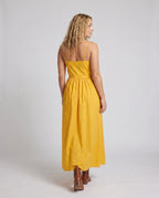 Women's maxi dress with adjustable straps and elastic waistband - back view