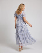 Women's Maxi Dress with voluminous ruffles and elastic bodice - back view