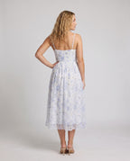 Ladies Maxi Dress with delicate ruffles and flowing fabric - back view