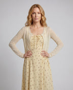 Women's midi dress with floral design and playful ruffles - upper body view