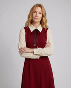Women's midi dress with easy-care shirt blouse top and elegant stand-up collar - upper body view