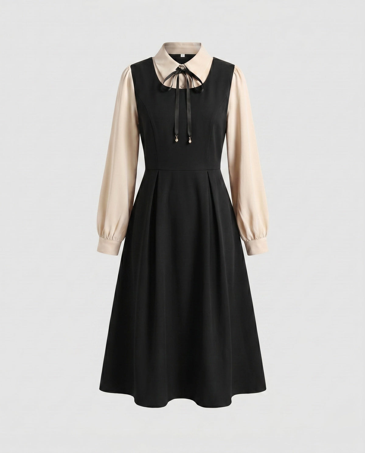 Women's midi dress with easy-care shirt blouse top and elegant stand-up collar - product shot