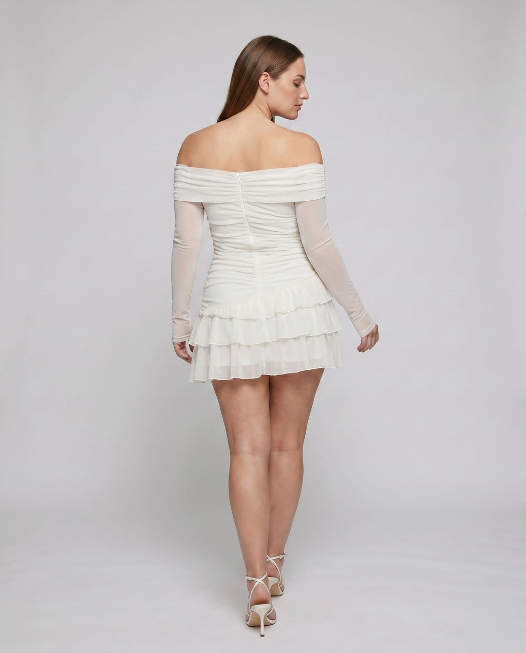 Women Off-Shoulder Dress with Voluminous Ruffle Hem - back view