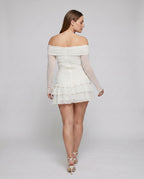 Women Off-Shoulder Dress with Voluminous Ruffle Hem - back view