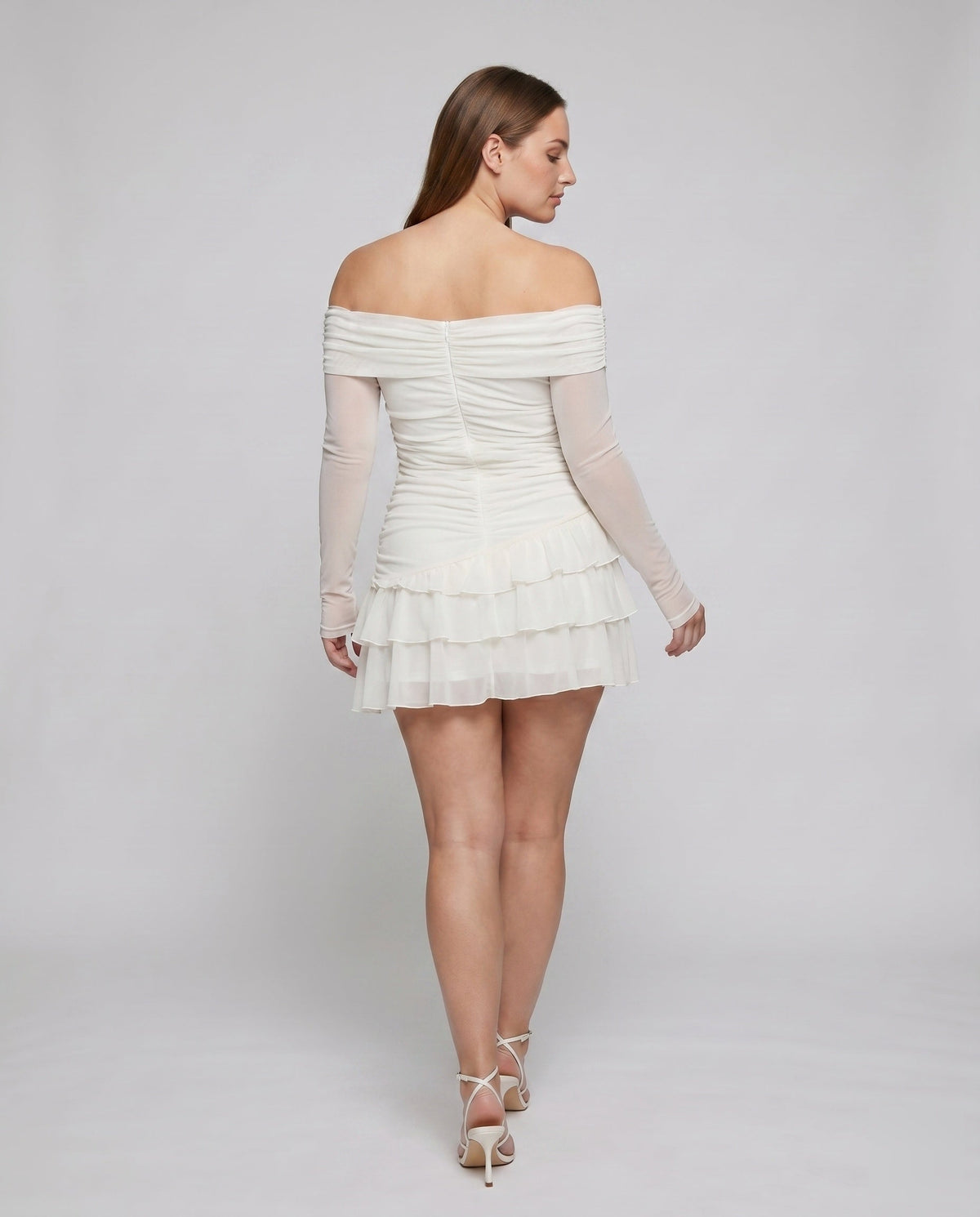 Women Off-Shoulder Dress with Voluminous Ruffle Hem - back view