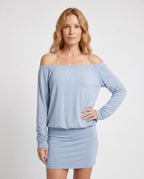 Women Off-Shoulder Dress with Voluminous Sleeves - upper body view