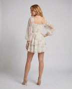 Women's Off-Shoulder Dress with Voluminous Ruffles and Floral Design - back view