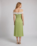 Women Off-Shoulder Midi Dress with Voluminous Ruffles and Side Gathering - back view