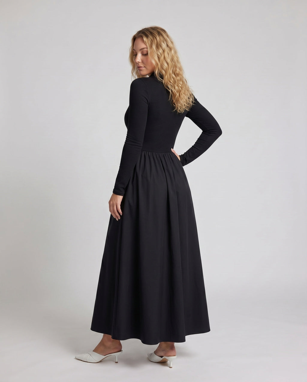Women's polo dress with zip and elegant skirt part - back view