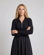 Women's polo dress with zip and elegant skirt part - upper body view