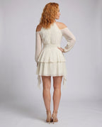 Ladies Stylish Off-Shoulder Dress with Elegant Puff Sleeves - back view