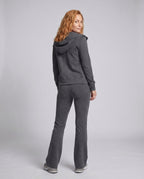 Ladies sporty two-piece jogging suit with hood and wide leg pants - back view