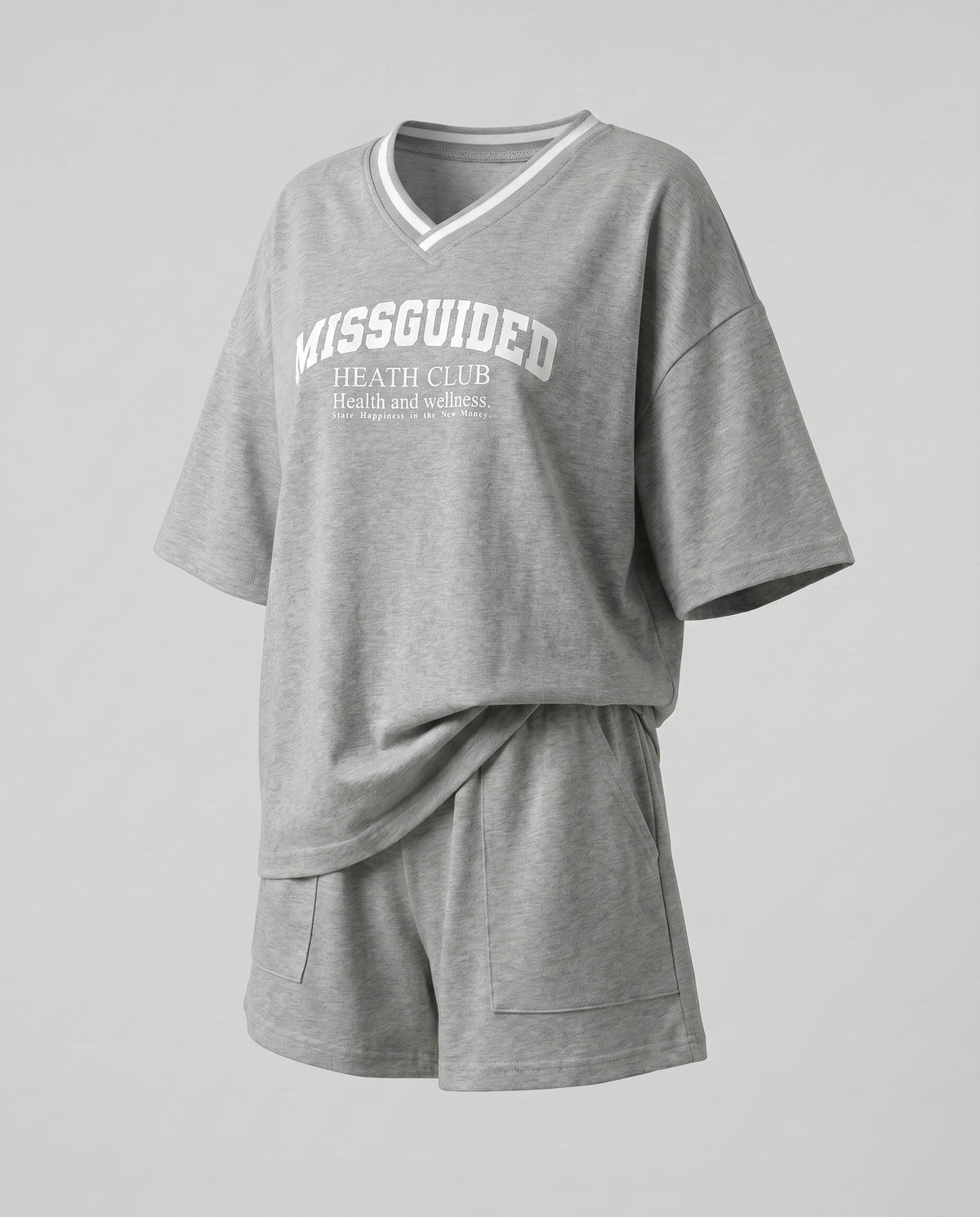 Women's sporty casual set with loose oversized T-shirt and shorts - product shot