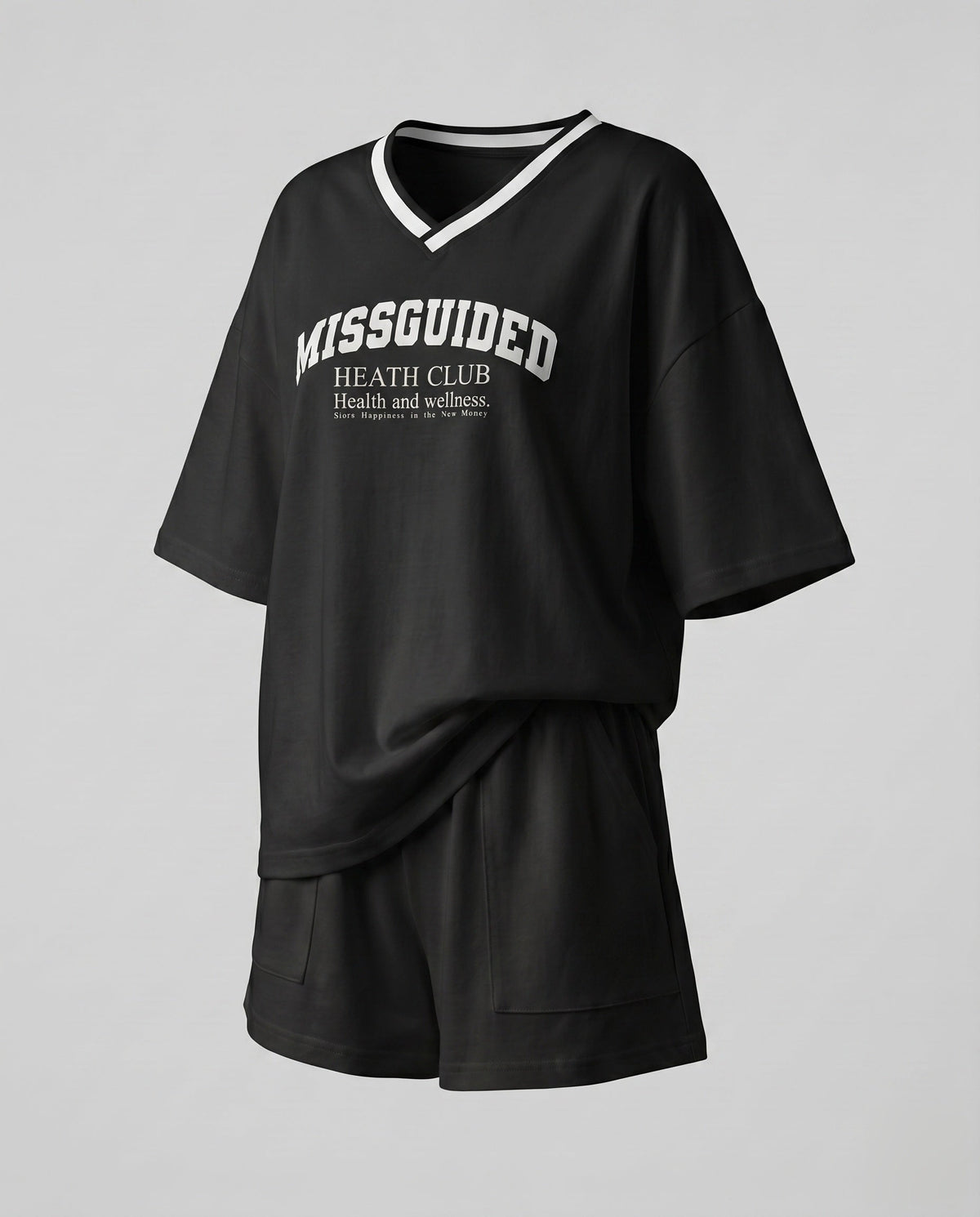 Women's sporty casual set with loose oversized T-shirt and shorts - product shot