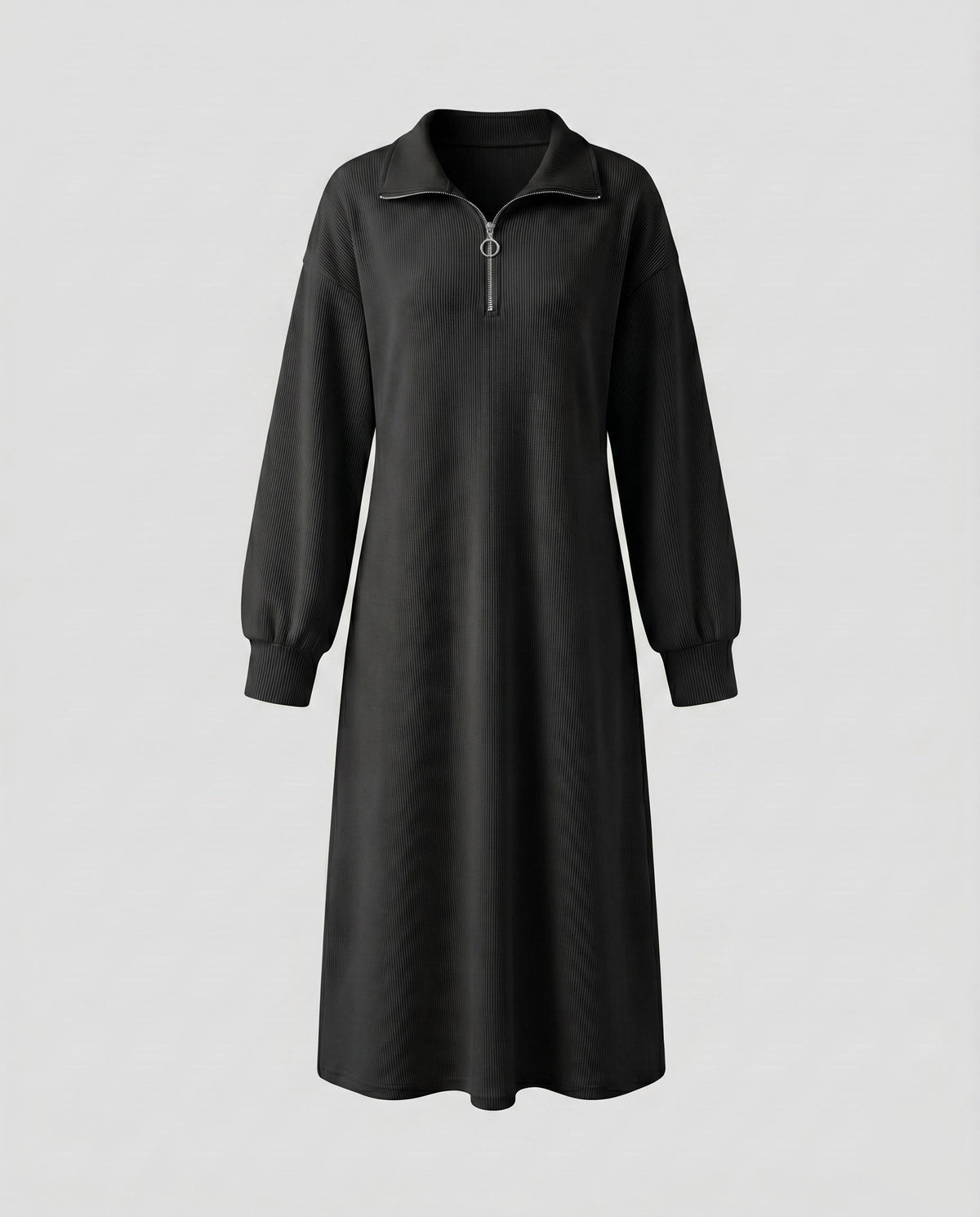 Women’s sporty long sleeve dress with high collar and short zipper - product shot