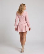 Women playful A-line dress with lace appliqués and bow detail - back view