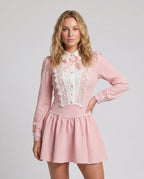 Women playful A-line dress with lace appliqués and bow detail - upper body view