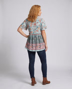 Women's blouse shirt with floral pattern and casual cut - back view